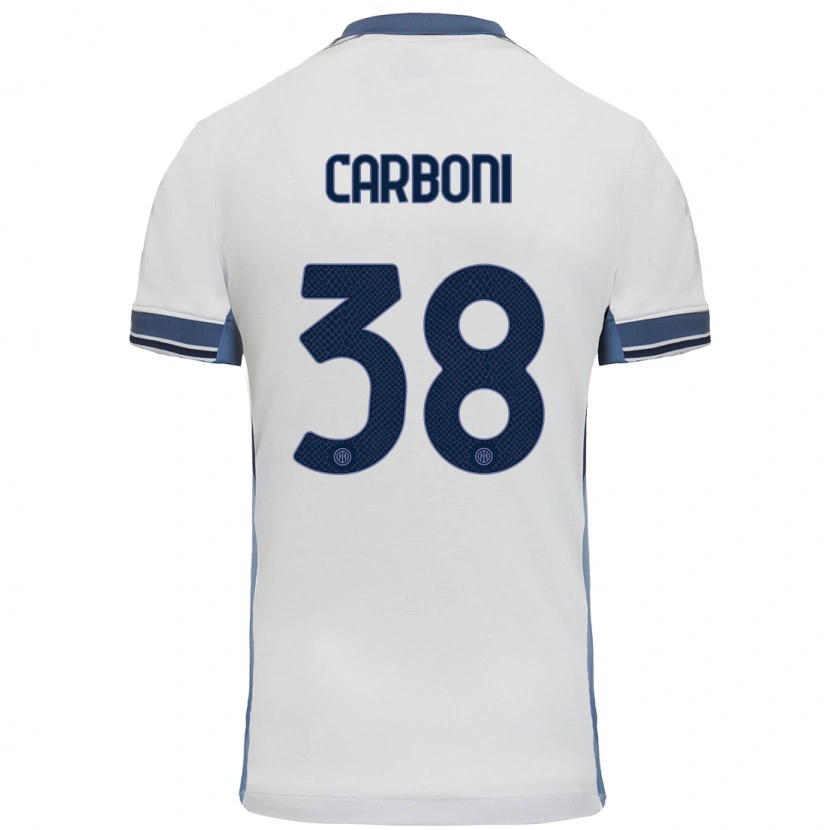 Danxen Donna Maglia Valentin Carboni #38 Bianco Grigio Kit Gara Away 2024/25 Maglietta