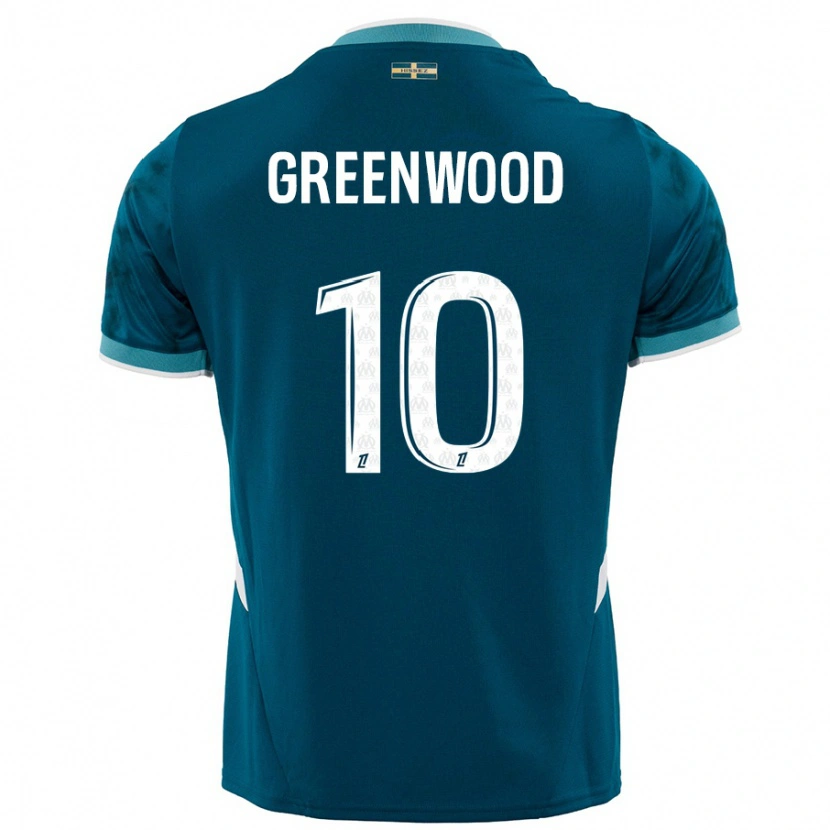 Danxen Donna Maglia Mason Greenwood #10 Turchese Blu Kit Gara Away 2024/25 Maglietta