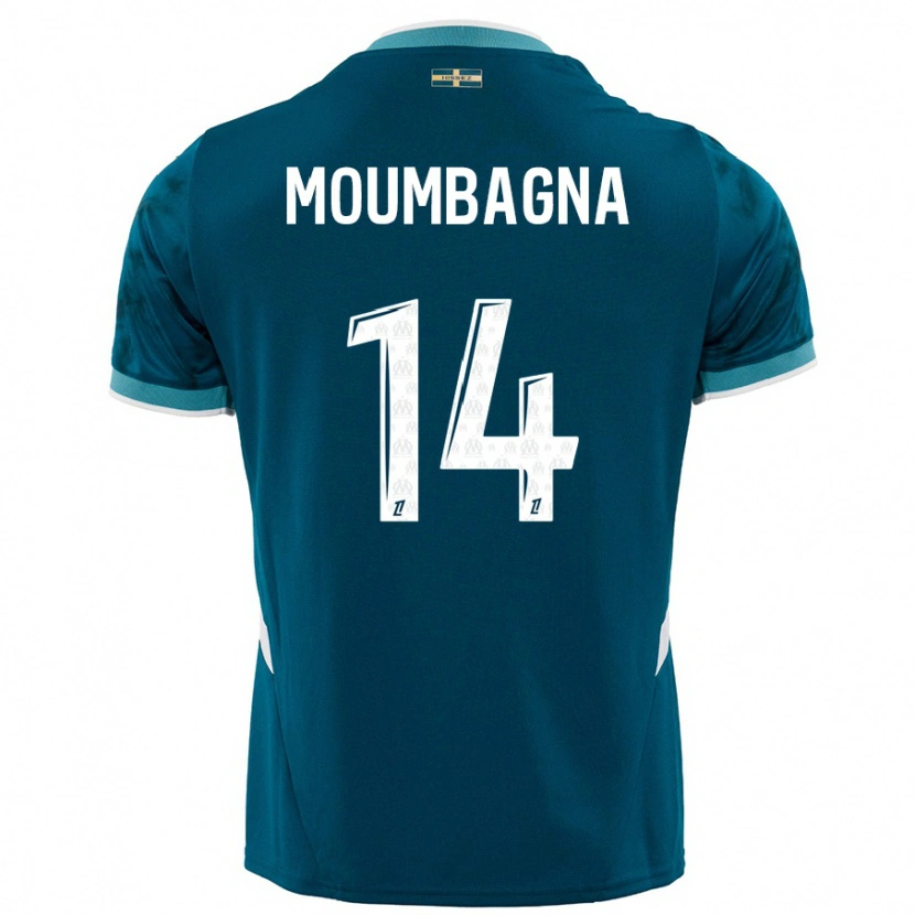 Danxen Donna Maglia Faris Moumbagna #14 Turchese Blu Kit Gara Away 2024/25 Maglietta