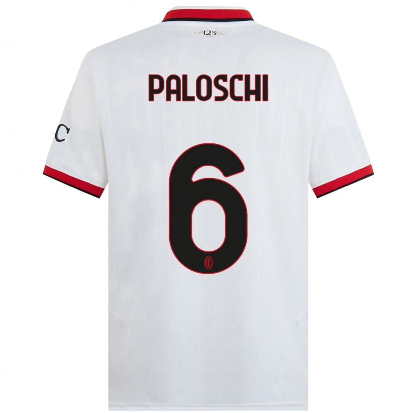 Danxen Donna Maglia Dorian Paloschi #6 Bianco Nero Rosso Kit Gara Away 2024/25 Maglietta