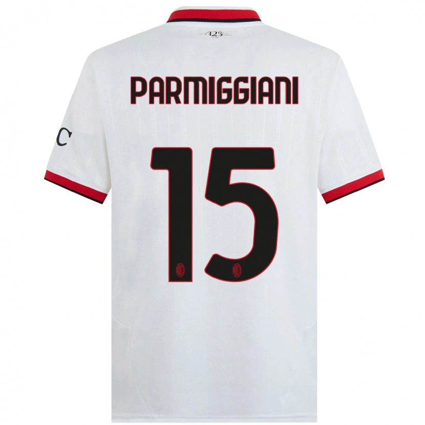 Danxen Donna Maglia Pietro Parmiggiani #15 Bianco Nero Rosso Kit Gara Away 2024/25 Maglietta
