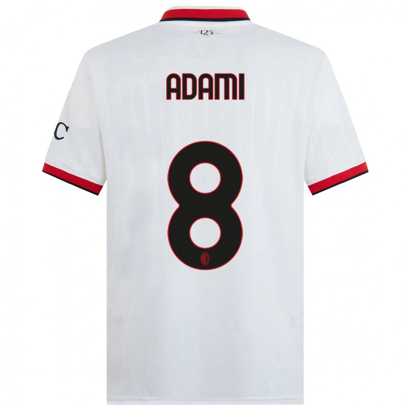 Danxen Donna Maglia Greta Adami #8 Bianco Nero Rosso Kit Gara Away 2024/25 Maglietta