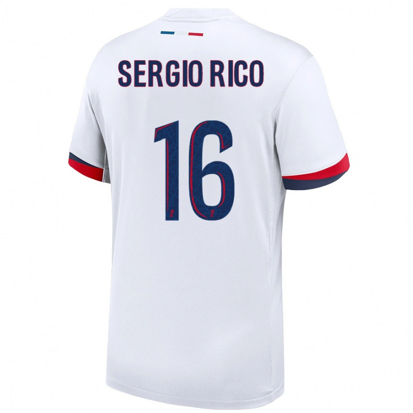 Danxen Donna Maglia Sergio Rico #16 Bianco Blu Rosso Kit Gara Away 2024/25 Maglietta