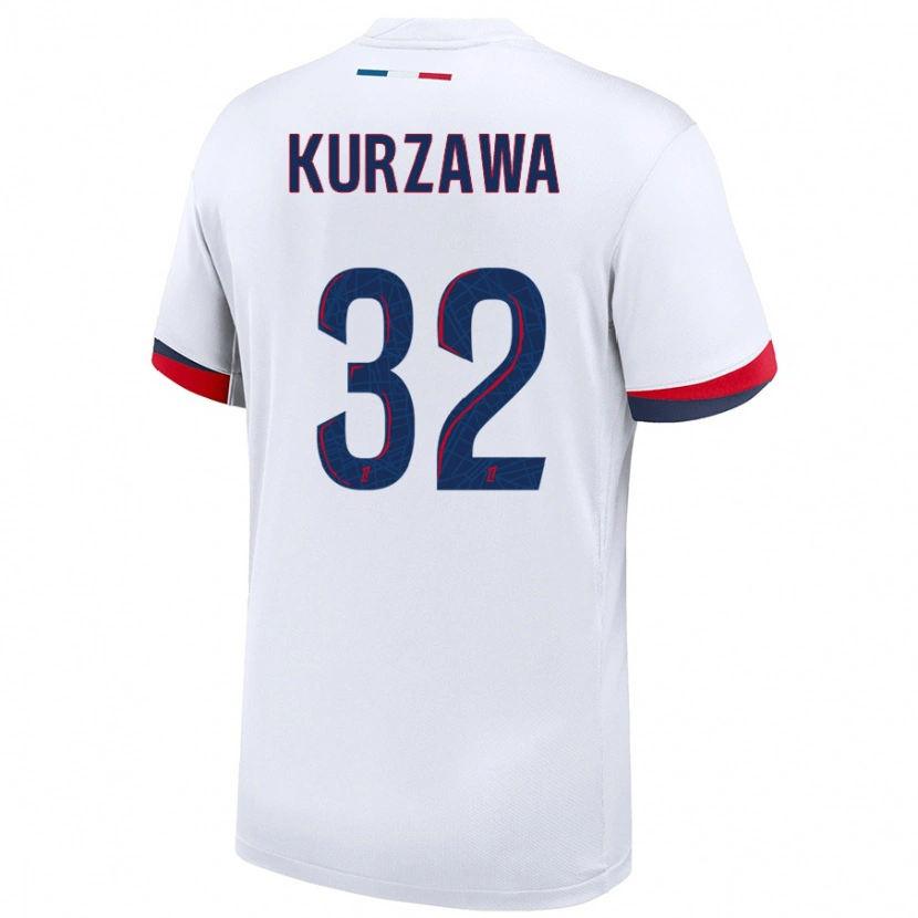 Danxen Donna Maglia Layvin Kurzawa #32 Bianco Blu Rosso Kit Gara Away 2024/25 Maglietta