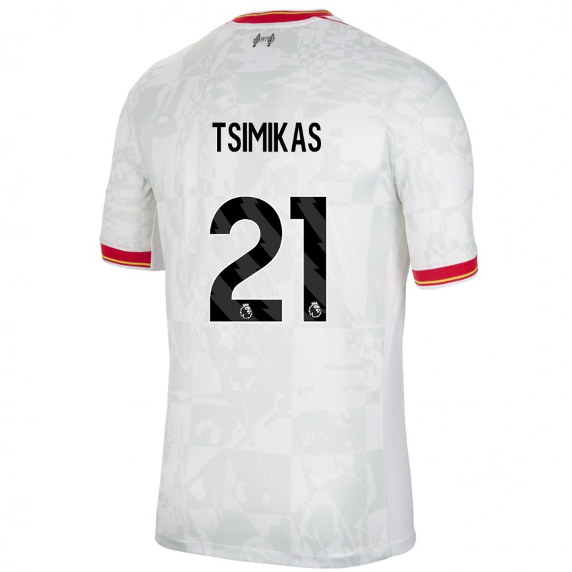 Danxen Donna Maglia Konstantinos Tsimikas #21 Bianco Rosso Nero Kit Gara Third 2024/25 Maglietta