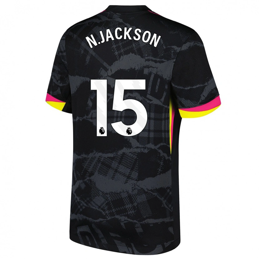 Danxen Donna Maglia Nicolas Jackson #15 Nero Rosa Kit Gara Third 2024/25 Maglietta