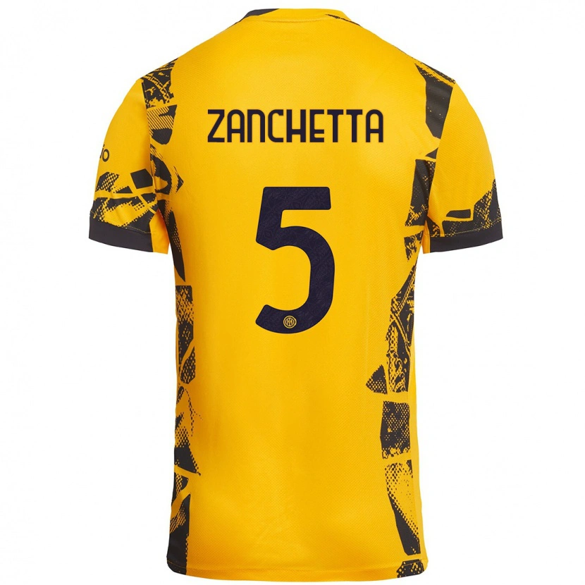 Danxen Donna Maglia Mattia Zanchetta #5 Oro Nero Kit Gara Third 2024/25 Maglietta