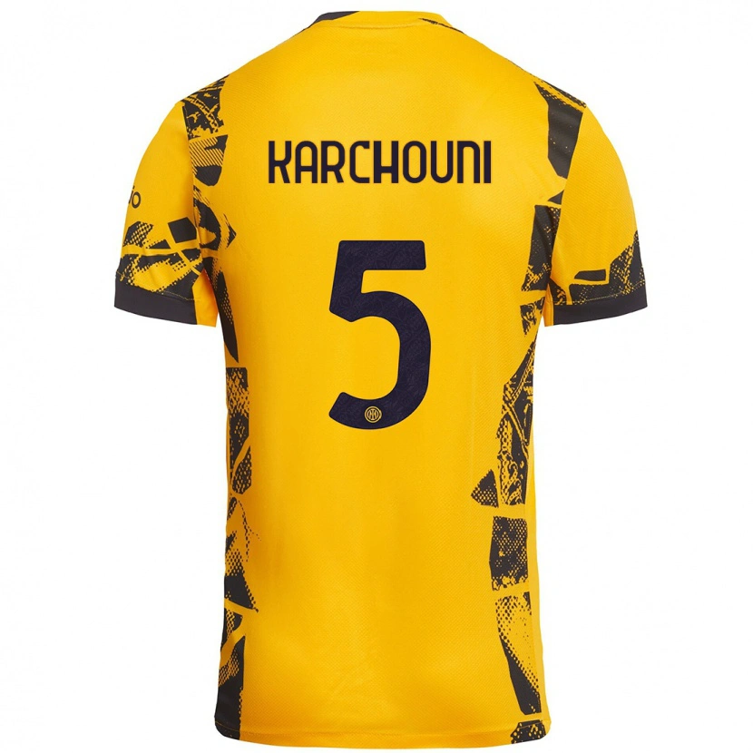 Danxen Donna Maglia Ghoutia Karchouni #5 Oro Nero Kit Gara Third 2024/25 Maglietta