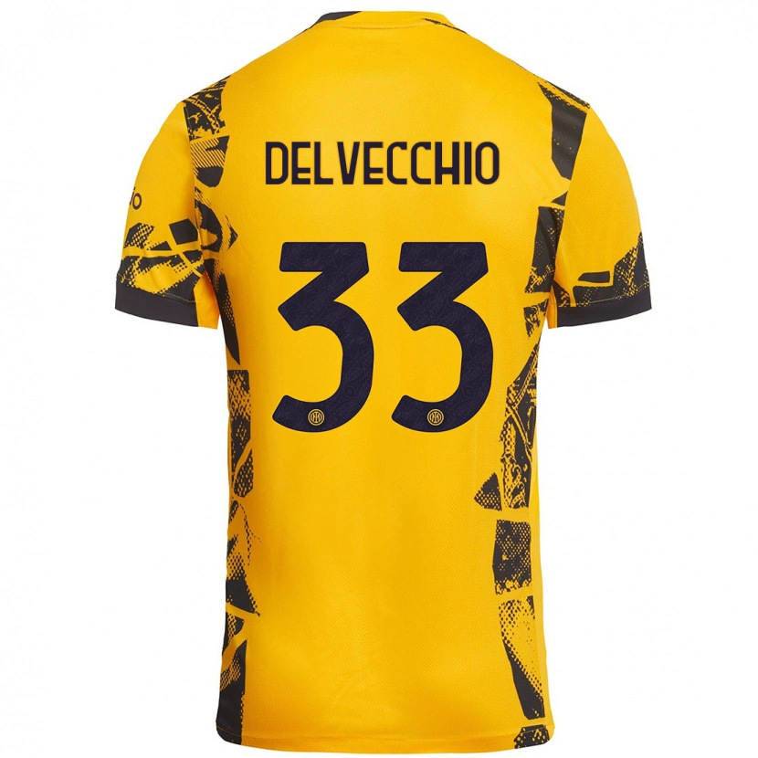 Danxen Donna Maglia Gabriele Delvecchio #33 Oro Nero Kit Gara Third 2024/25 Maglietta