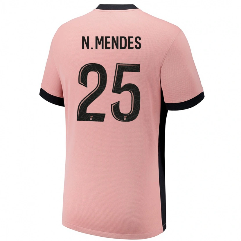 Danxen Donna Maglia Nuno Mendes #25 Rosa Ruggine Kit Gara Third 2024/25 Maglietta