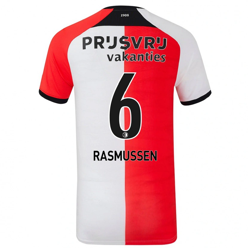Danxen Bambino Maglia Jacob Rasmussen #6 Rosso Bianco Kit Gara Home 2024/25 Maglietta