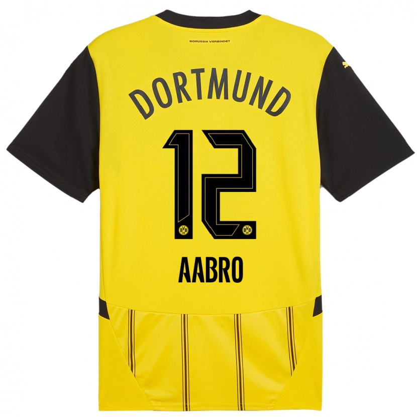Danxen Bambino Maglia Gustav Aabro #12 Giallo Nero Kit Gara Home 2024/25 Maglietta