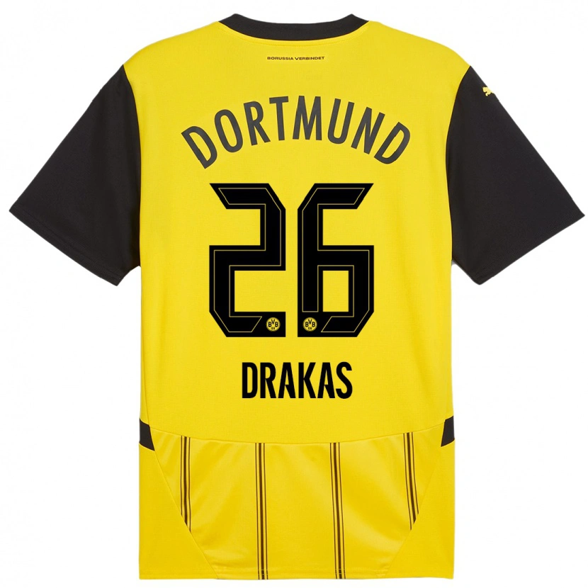 Danxen Bambino Maglia Babis Drakas #26 Giallo Nero Kit Gara Home 2024/25 Maglietta