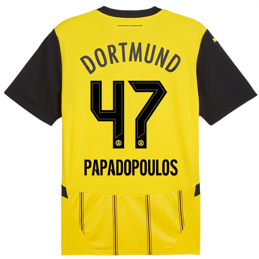Danxen Bambino Maglia Antonios Papadopoulos #47 Giallo Nero Kit Gara Home 2024/25 Maglietta