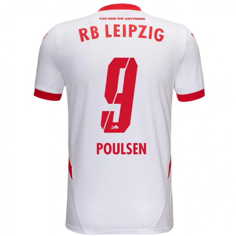 Danxen Bambino Maglia Yussuf Poulsen #9 Bianco Rosso Kit Gara Home 2024/25 Maglietta