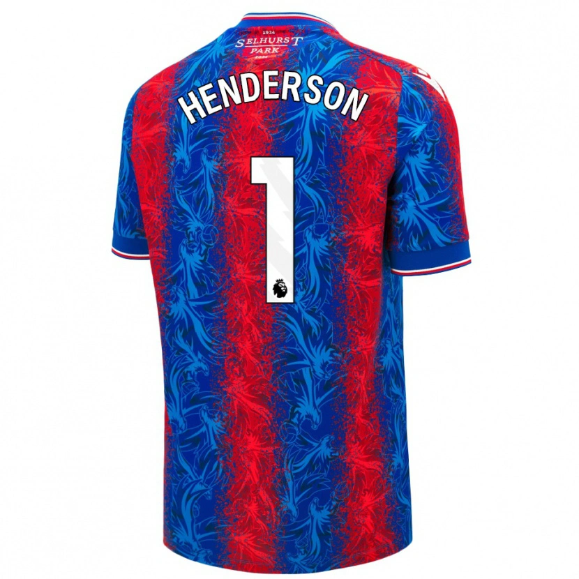Danxen Bambino Maglia Dean Henderson #1 Strisce Rosso Blu Kit Gara Home 2024/25 Maglietta