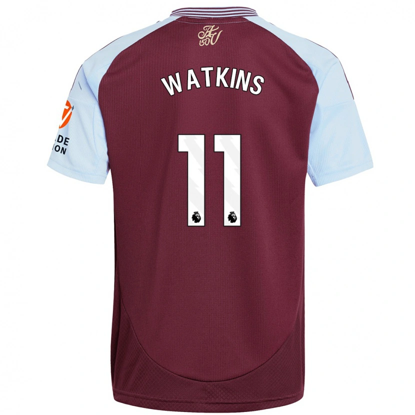 Danxen Bambino Maglia Ollie Watkins #11 Borgogna Azzurro Kit Gara Home 2024/25 Maglietta