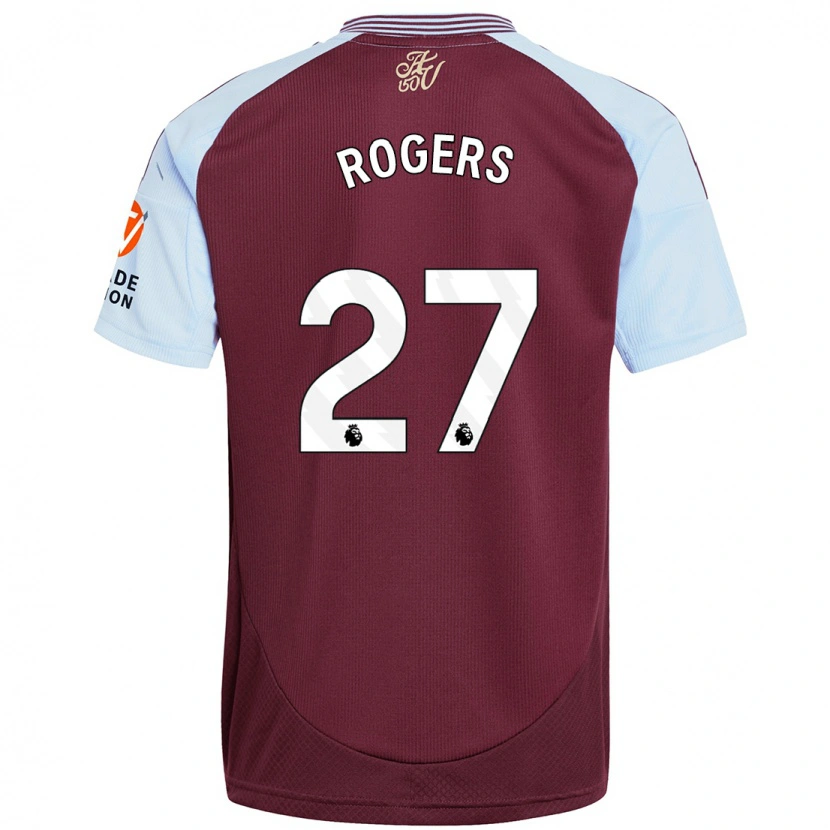 Danxen Bambino Maglia Morgan Rogers #27 Borgogna Azzurro Kit Gara Home 2024/25 Maglietta
