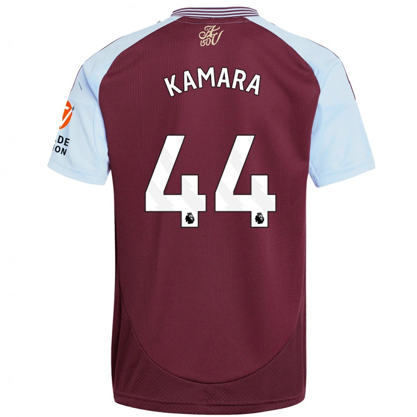Danxen Bambino Maglia Boubacar Kamara #44 Borgogna Azzurro Kit Gara Home 2024/25 Maglietta