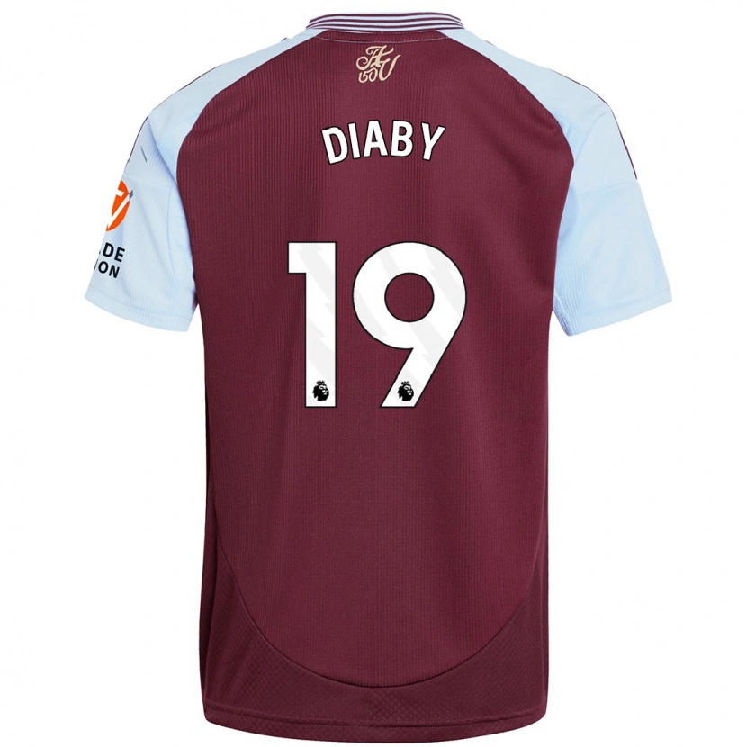 Danxen Bambino Maglia Moussa Diaby #19 Borgogna Azzurro Kit Gara Home 2024/25 Maglietta