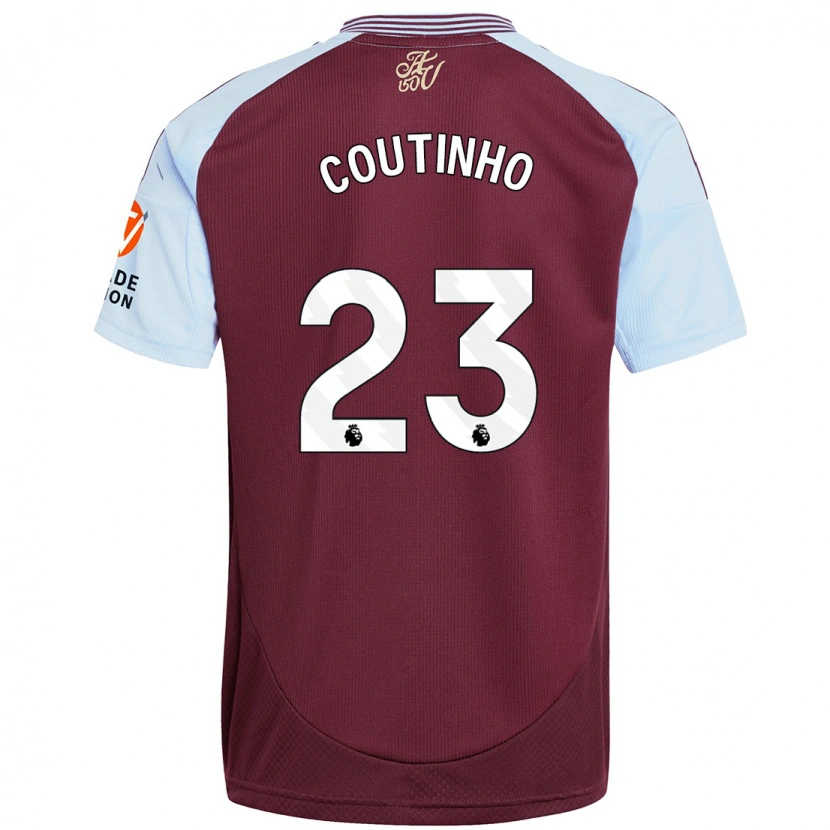 Danxen Bambino Maglia Philippe Coutinho #23 Borgogna Azzurro Kit Gara Home 2024/25 Maglietta