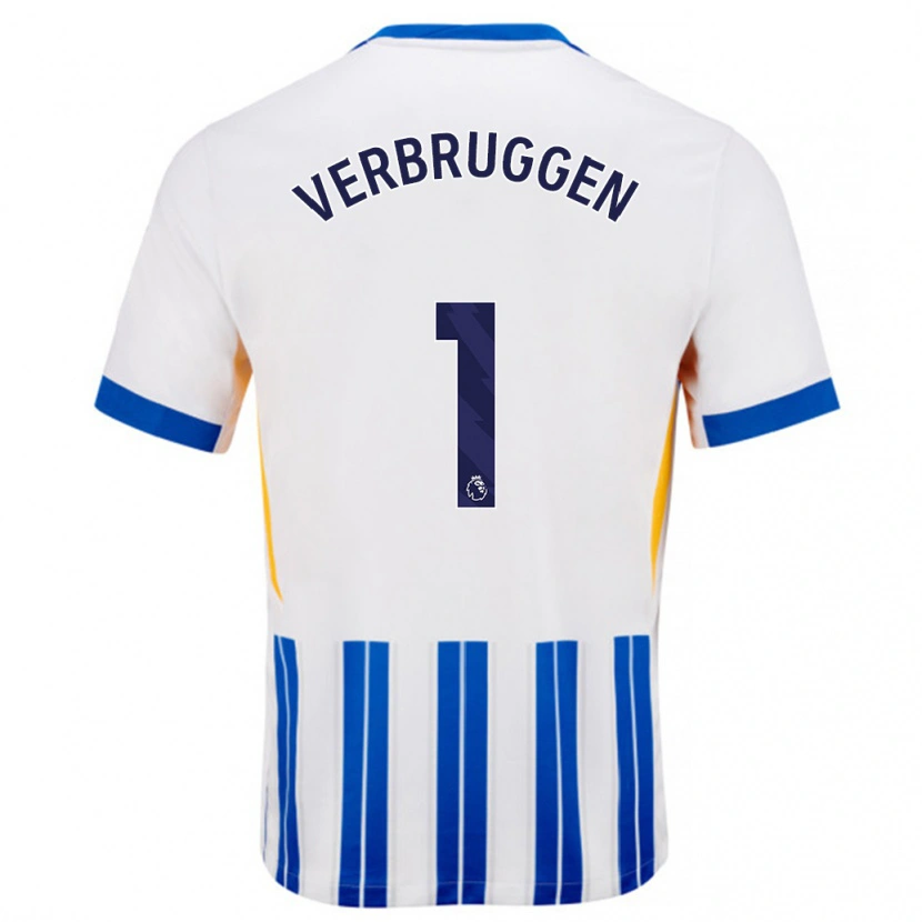 Danxen Bambino Maglia Bart Verbruggen #1 Bianco Blu A Righe Kit Gara Home 2024/25 Maglietta