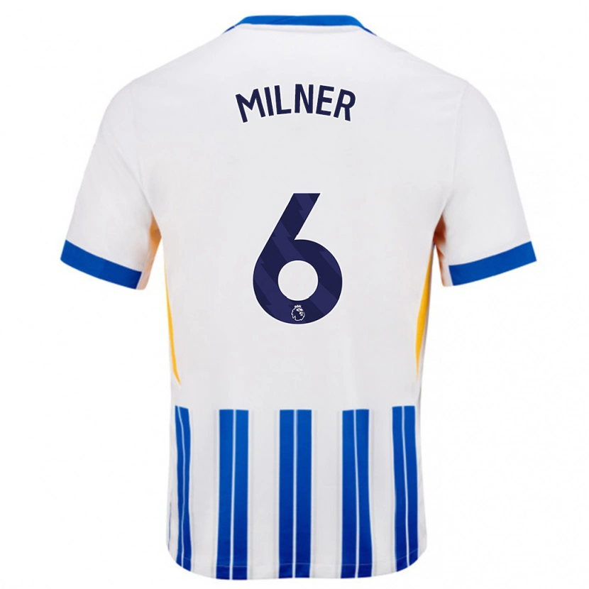 Danxen Bambino Maglia James Milner #6 Bianco Blu A Righe Kit Gara Home 2024/25 Maglietta