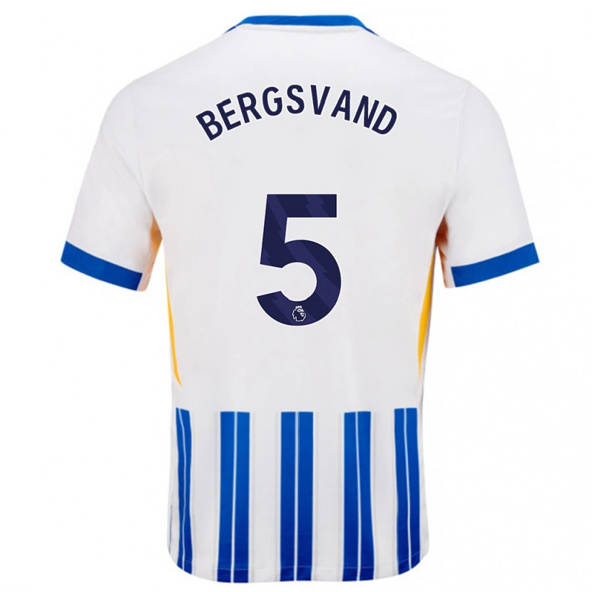 Danxen Bambino Maglia Guro Bergsvand #5 Bianco Blu A Righe Kit Gara Home 2024/25 Maglietta