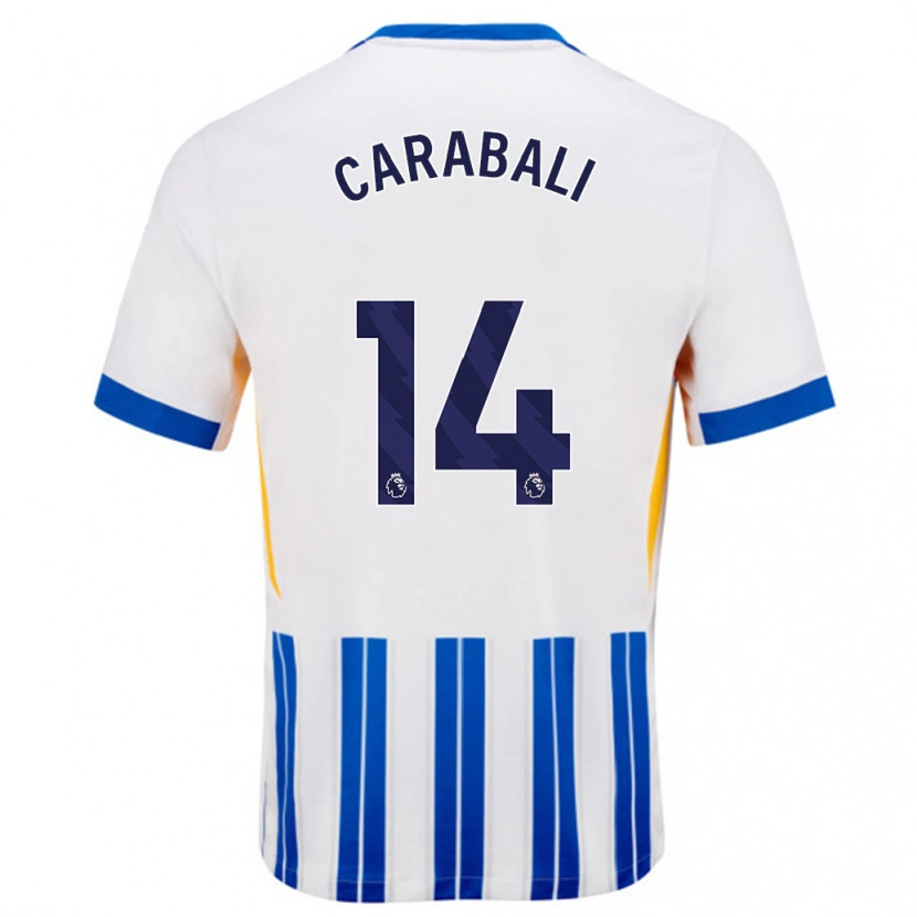 Danxen Bambino Maglia Jorelyn Carabalí #14 Bianco Blu A Righe Kit Gara Home 2024/25 Maglietta