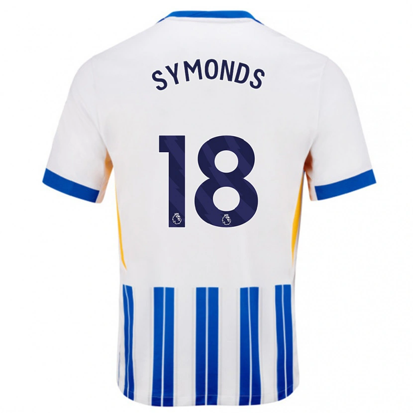 Danxen Bambino Maglia Maisie Symonds #18 Bianco Blu A Righe Kit Gara Home 2024/25 Maglietta
