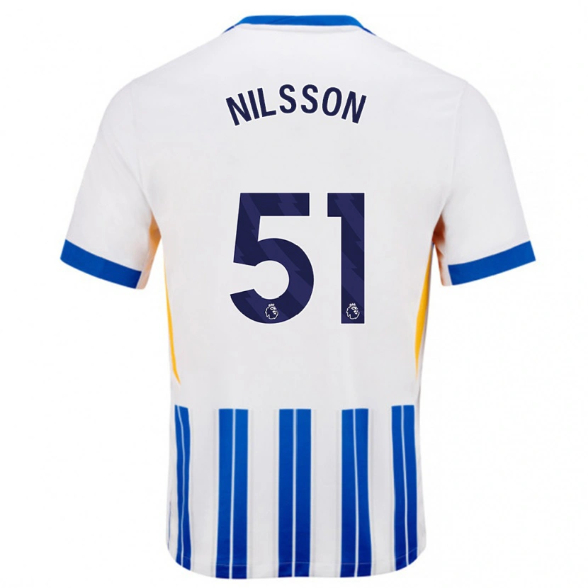 Danxen Bambino Maglia Casper Nilsson #51 Bianco Blu A Righe Kit Gara Home 2024/25 Maglietta