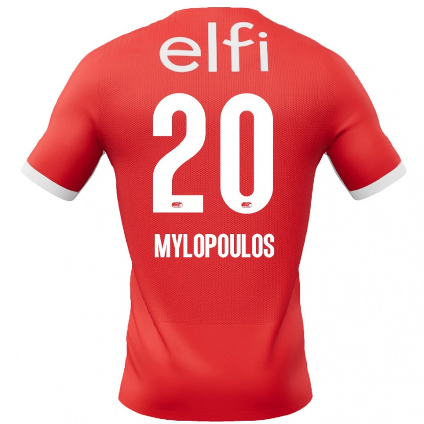 Danxen Bambino Maglia Marios Mylopoulos #20 Rosso Bianco Kit Gara Home 2024/25 Maglietta