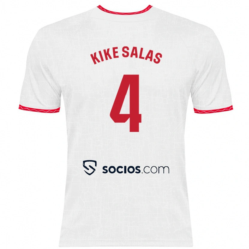 Danxen Bambino Maglia Kike Salas #4 Bianco Rosso Kit Gara Home 2024/25 Maglietta