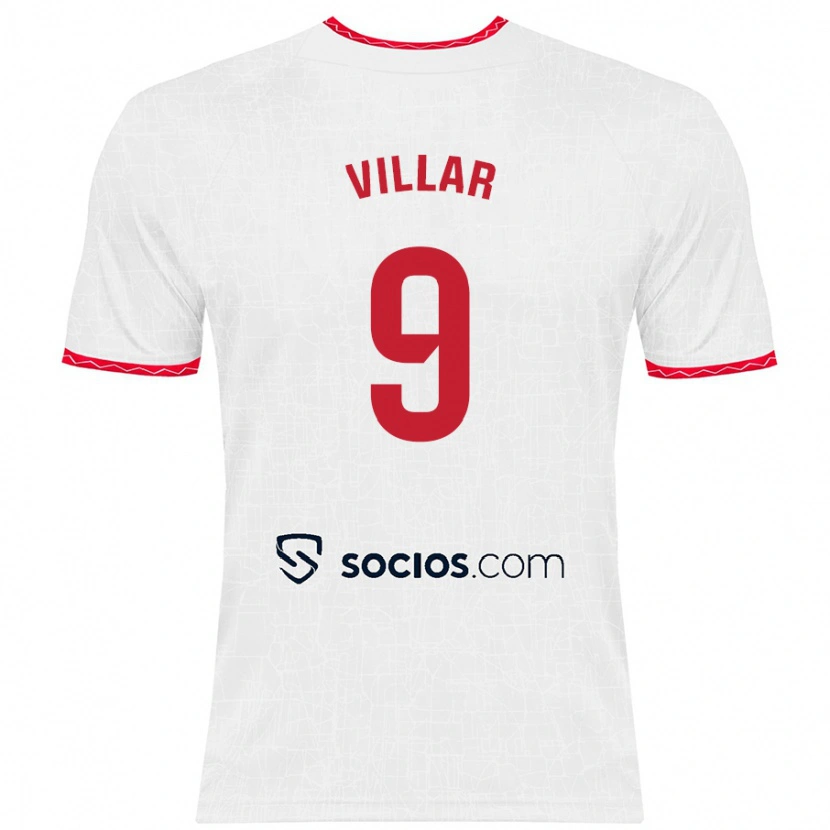 Danxen Bambino Maglia Iker Villar #9 Bianco Rosso Kit Gara Home 2024/25 Maglietta