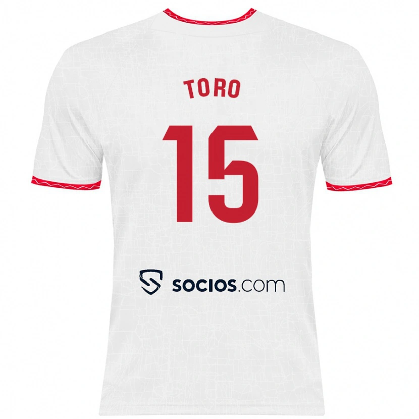 Danxen Bambino Maglia Juanan Toro #15 Bianco Rosso Kit Gara Home 2024/25 Maglietta