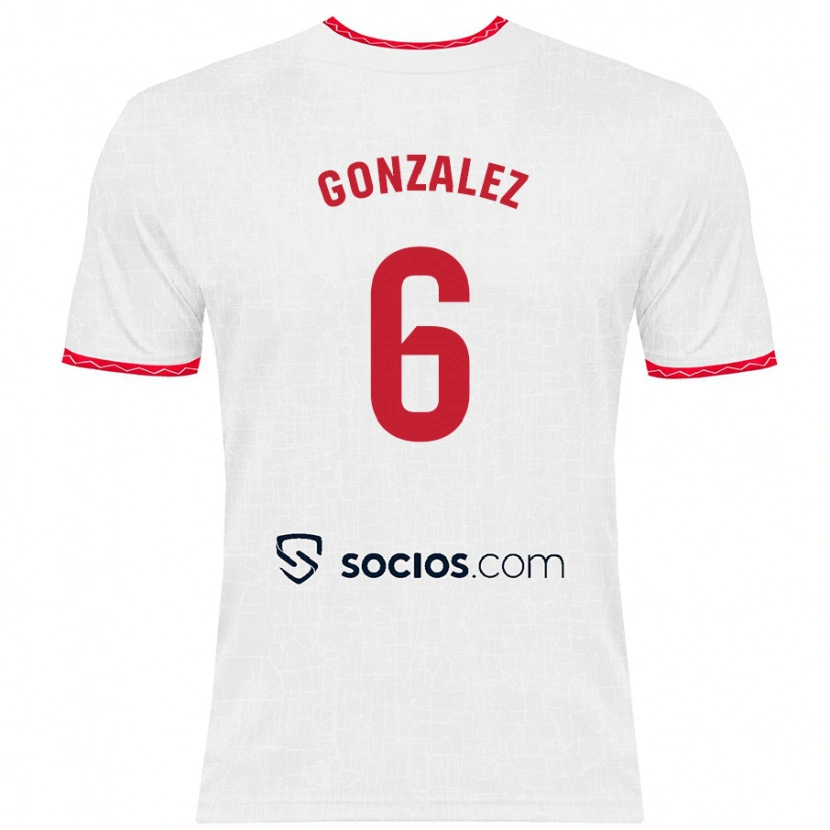 Danxen Bambino Maglia Pamela González #6 Bianco Rosso Kit Gara Home 2024/25 Maglietta