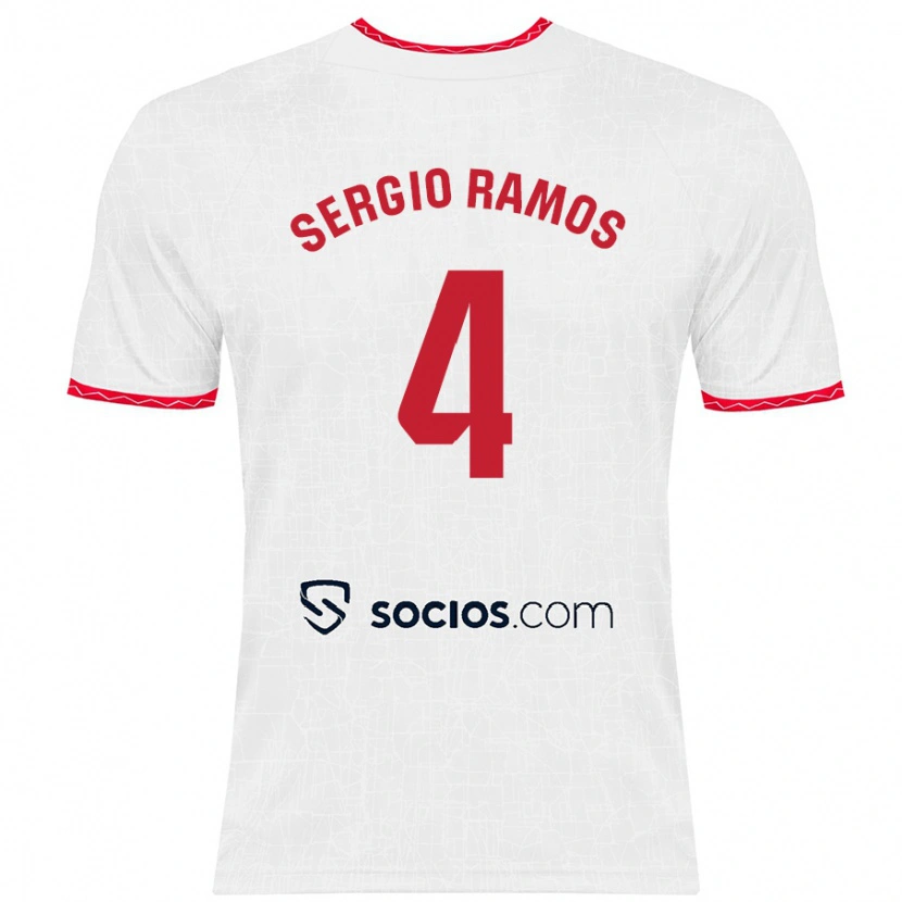 Danxen Bambino Maglia Sergio Ramos #4 Bianco Rosso Kit Gara Home 2024/25 Maglietta