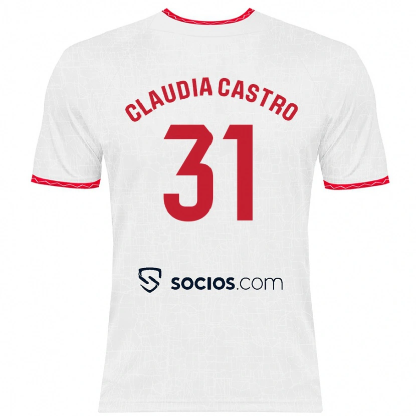 Danxen Bambino Maglia Claudia Castro Romero #31 Bianco Rosso Kit Gara Home 2024/25 Maglietta