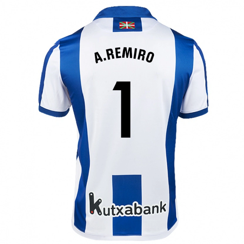 Danxen Bambino Maglia Álex Remiro #1 Bianco Blu Kit Gara Home 2024/25 Maglietta