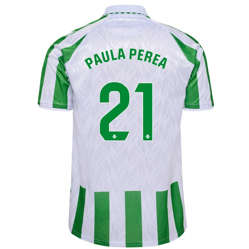 Danxen Bambino Maglia Paula Perea Ramírez #21 Verde Bianco A Righe Kit Gara Home 2024/25 Maglietta