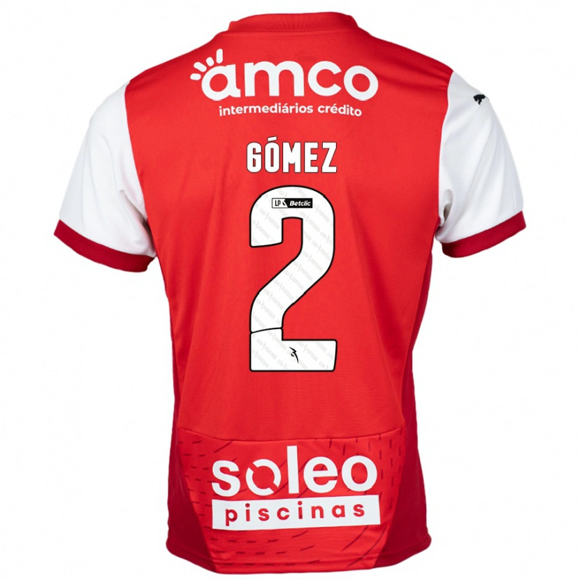 Danxen Bambino Maglia Víctor Gómez #2 Rosso Bianco Kit Gara Home 2024/25 Maglietta
