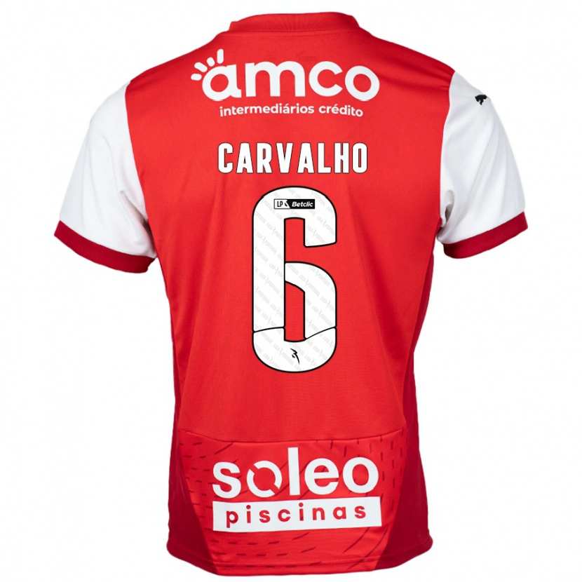 Danxen Bambino Maglia Vitor Carvalho #6 Rosso Bianco Kit Gara Home 2024/25 Maglietta