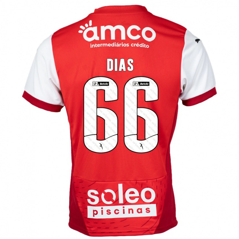 Danxen Bambino Maglia Gonçalo Dias #66 Rosso Bianco Kit Gara Home 2024/25 Maglietta