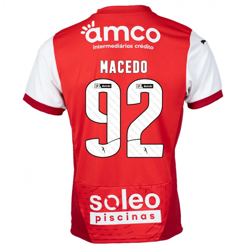 Danxen Bambino Maglia Rodrigo Macedo #92 Rosso Bianco Kit Gara Home 2024/25 Maglietta