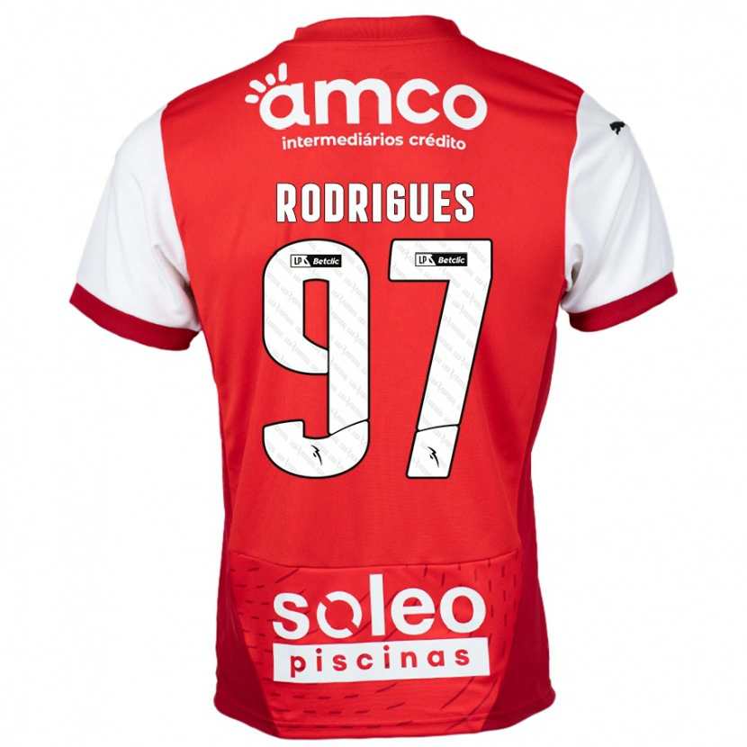 Danxen Bambino Maglia Dinis Rodrigues #97 Rosso Bianco Kit Gara Home 2024/25 Maglietta