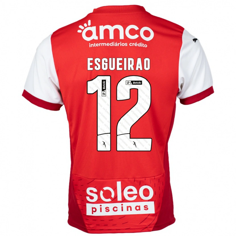 Danxen Bambino Maglia Íris Esgueirão #12 Rosso Bianco Kit Gara Home 2024/25 Maglietta
