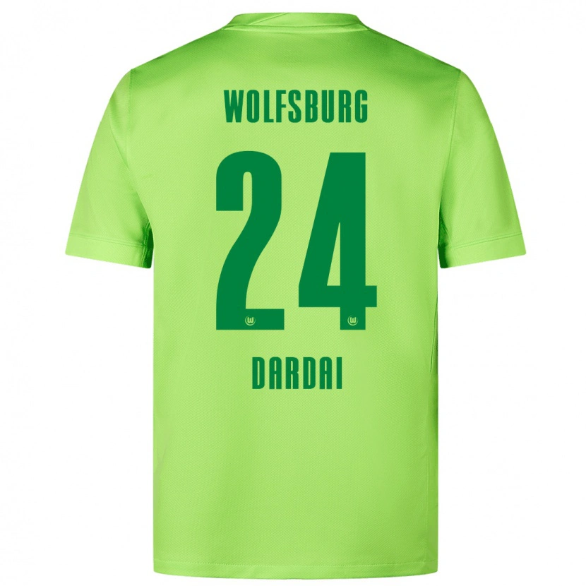 Danxen Bambino Maglia Bence Dárdai #24 Verde Fluorescente Kit Gara Home 2024/25 Maglietta