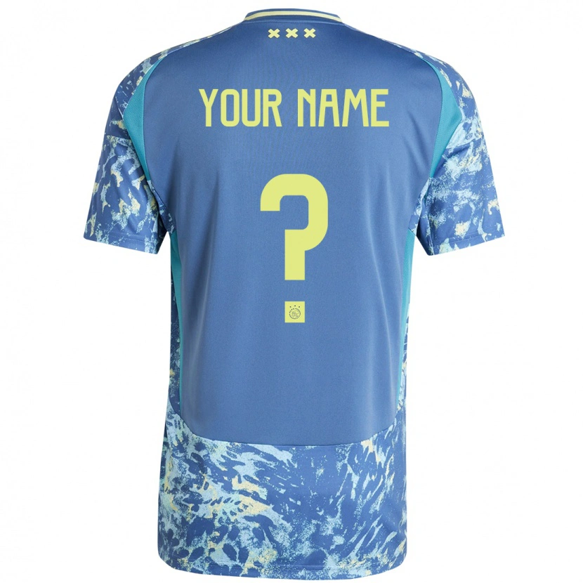 Danxen Bambino Maglia Il Tuo Nome #0 Grigio Blu Giallo Kit Gara Away 2024/25 Maglietta