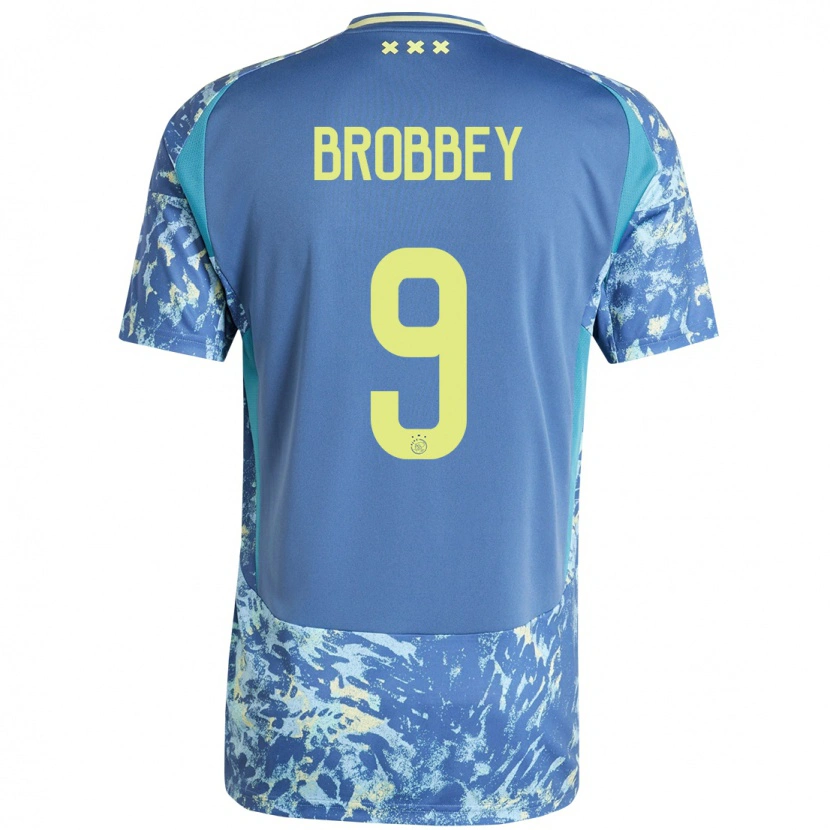 Danxen Bambino Maglia Brian Brobbey #9 Grigio Blu Giallo Kit Gara Away 2024/25 Maglietta