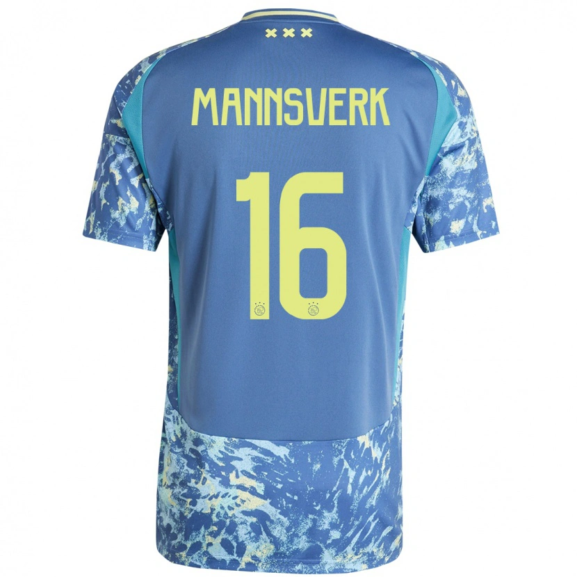 Danxen Bambino Maglia Sivert Mannsverk #16 Grigio Blu Giallo Kit Gara Away 2024/25 Maglietta